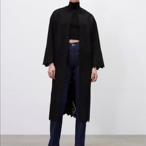 Zara Black Eyelet Knit Coat Medium